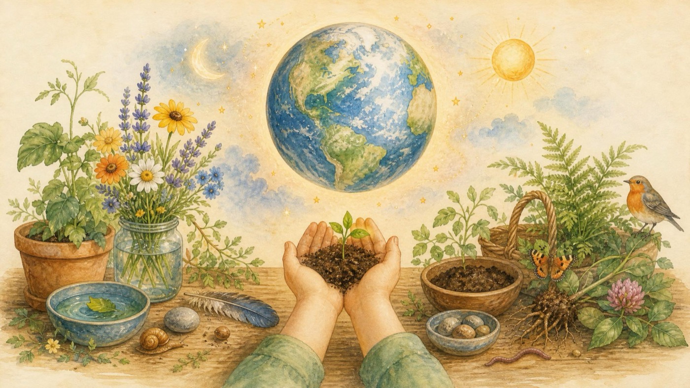 Watercolor Story Picture illustration for the Earth lesson