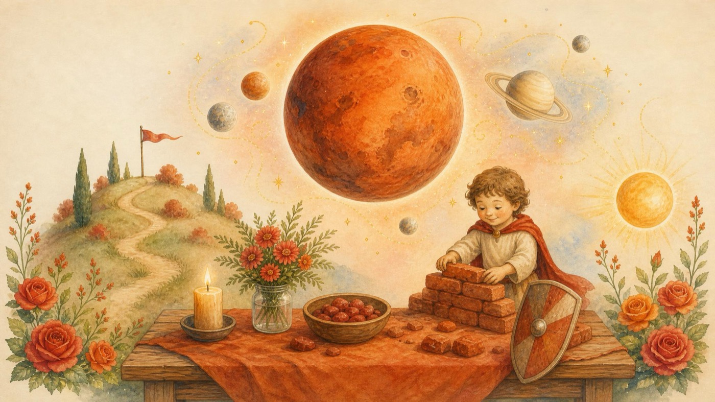 Watercolor Story Picture illustration for the Mars lesson