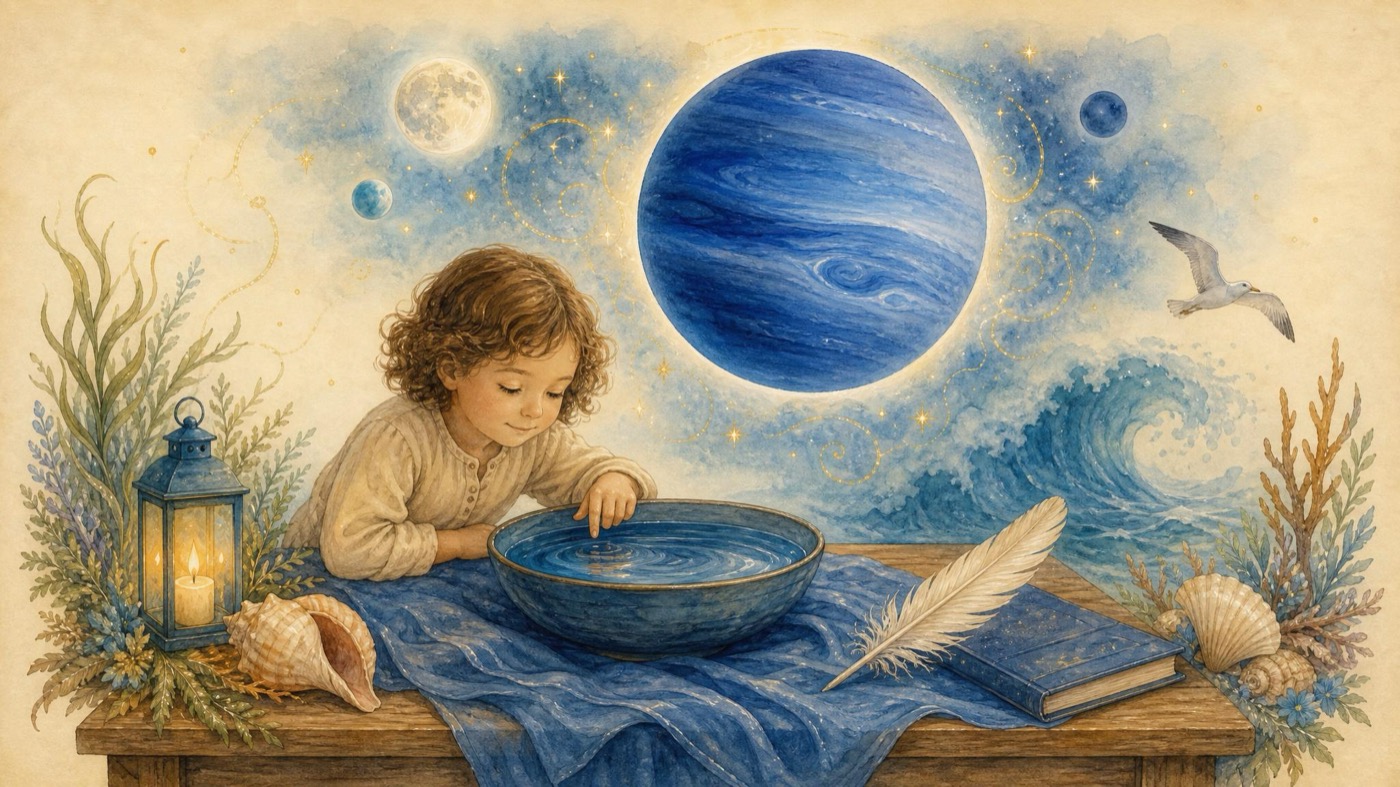 Watercolor Story Picture illustration for the Neptune lesson