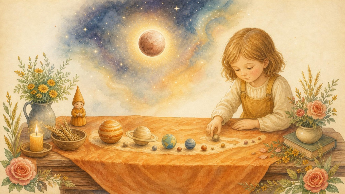 Watercolor Story Picture illustration for the Pluto lesson