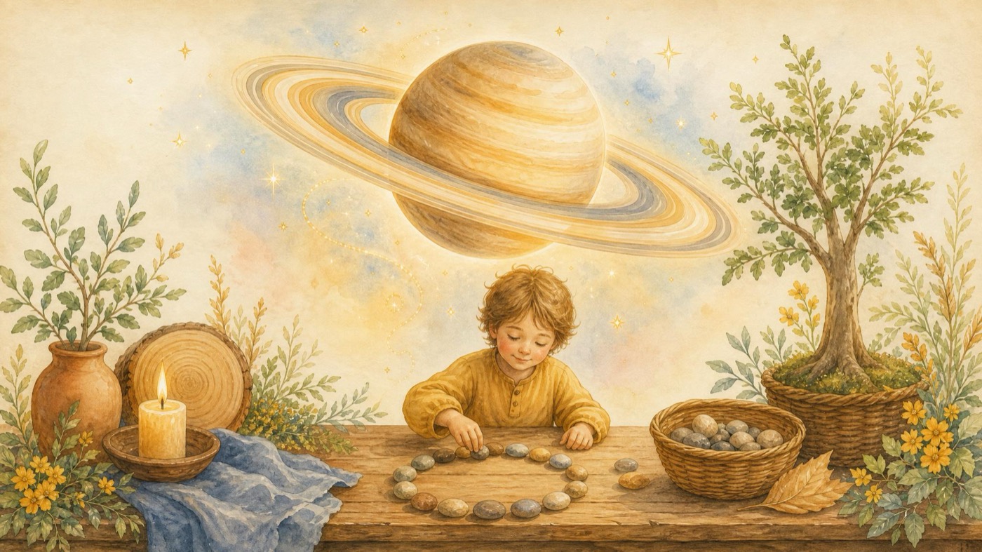 Watercolor Story Picture illustration for the Saturn lesson