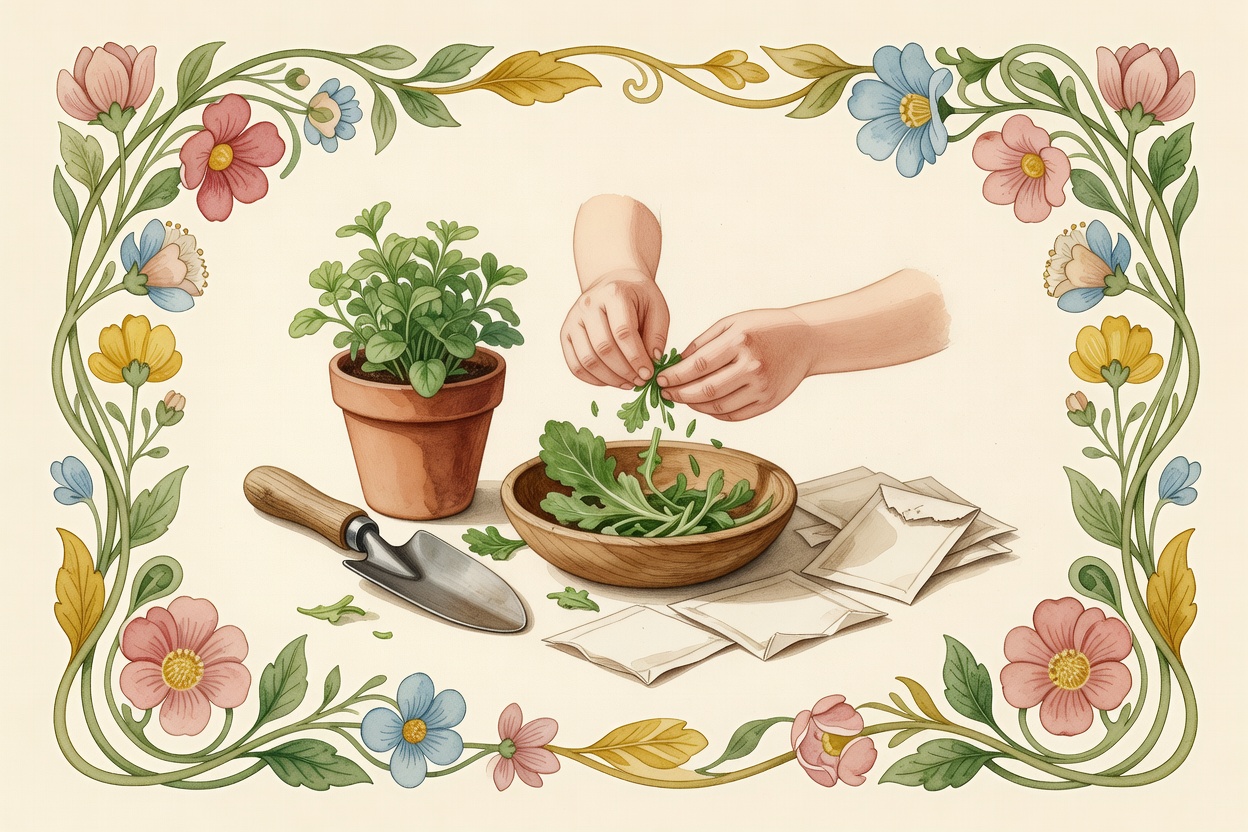 Watercolor garden and herbs illustration